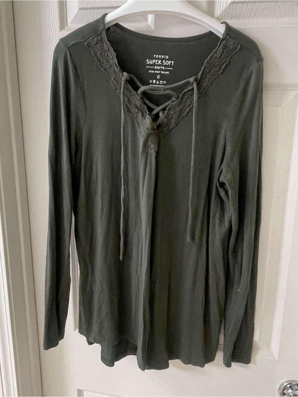 torrid Olive Green Super Soft Knit Top with Lace Trim